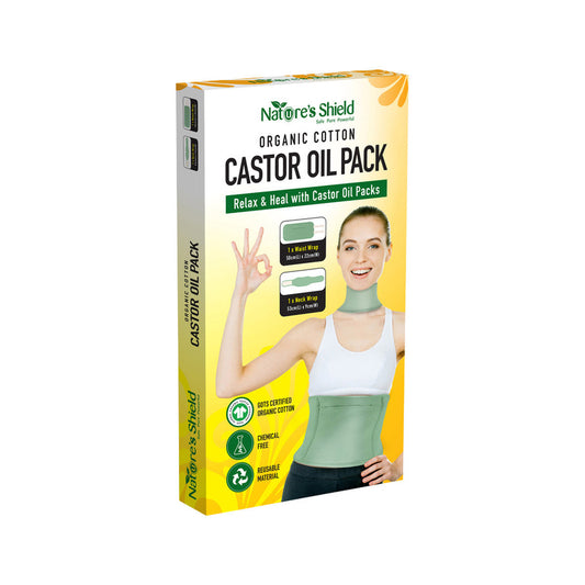 Nature's Shield Organic Cotton Castor Oil Pack Waist Wrap (50cm x 22cm) + Neck Wrap (53cm x 9cm) - Cutprice Online