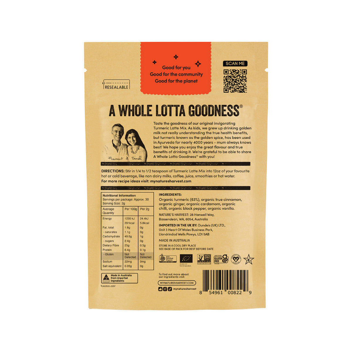 Nature's Harvest Organic Turmeric Latte Mix 60g - Cutprice Online