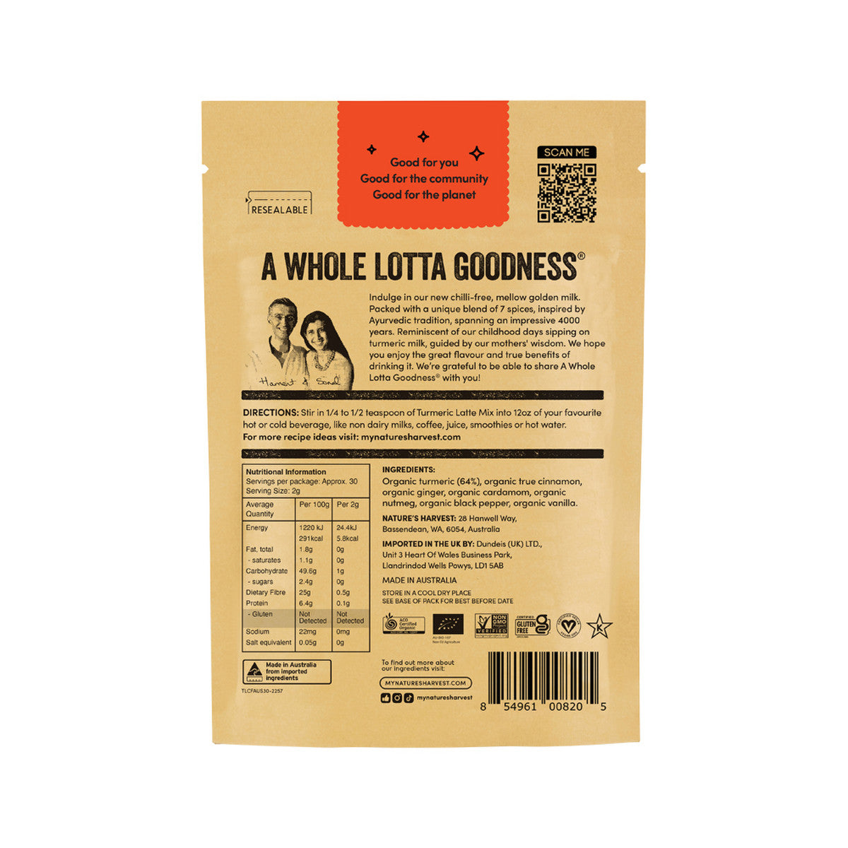 Nature's Harvest Organic Turmeric Latte Mix Chilli-Free 60g - Cutprice Online