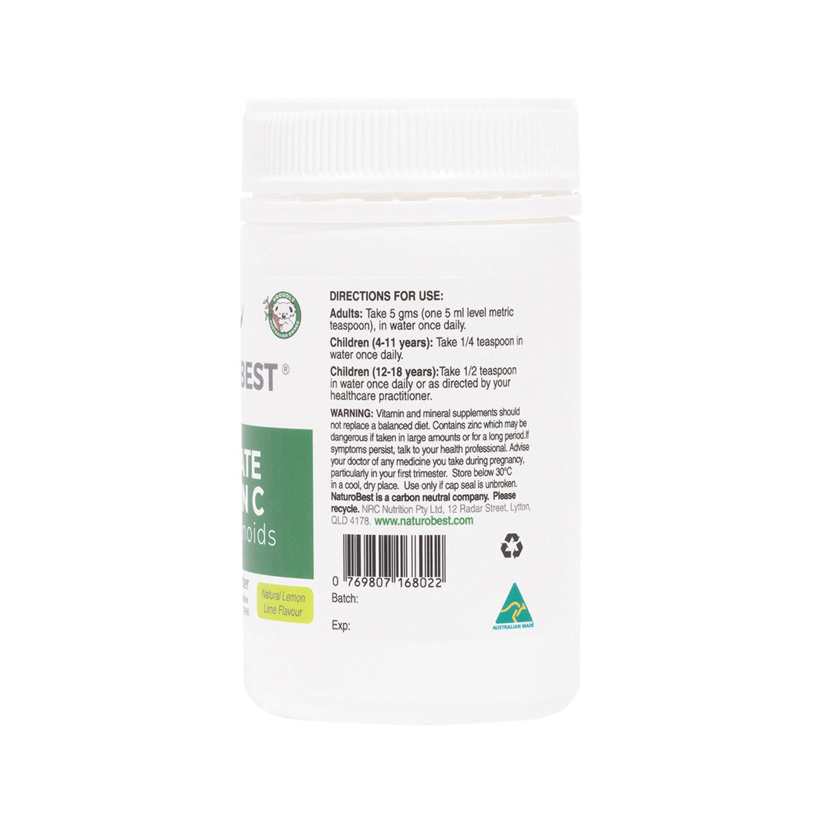 NaturoBest Ultimate Vitamin C & Bioflavonoids Lemon Lime Flavour 150g - Cutprice Online