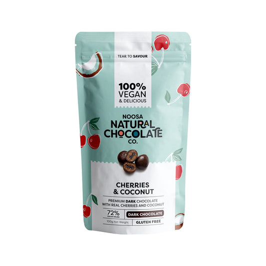 Noosa Natural Chocolate Co. Dark Chocolate Cherries and Coconut 100g - Cutprice Online