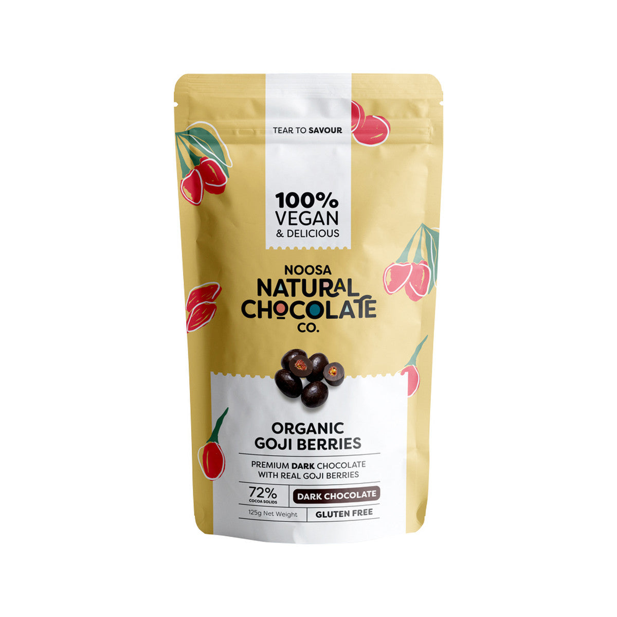 Noosa Natural Chocolate Co. Dark Chocolate Organic Goji Berries 125g - Cutprice Online