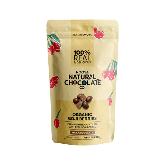 Noosa Natural Chocolate Co. Milk Chocolate Organic Goji Berries 125g - Cutprice Online