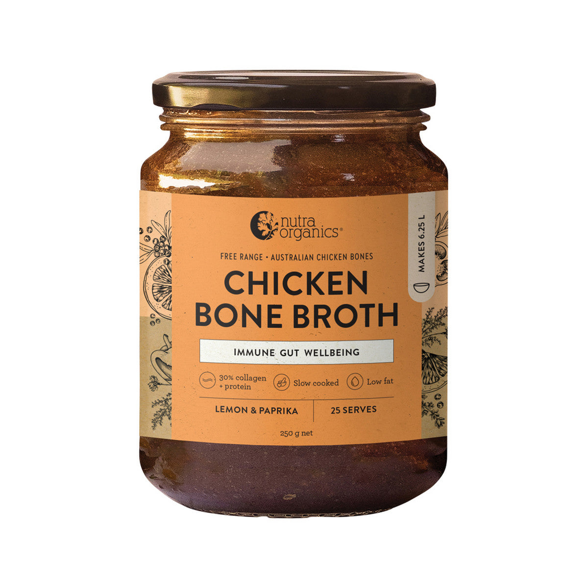 Nutra Organics Bone Broth Chicken Concentrate Lemon & Paprika 250g - Cutprice Online