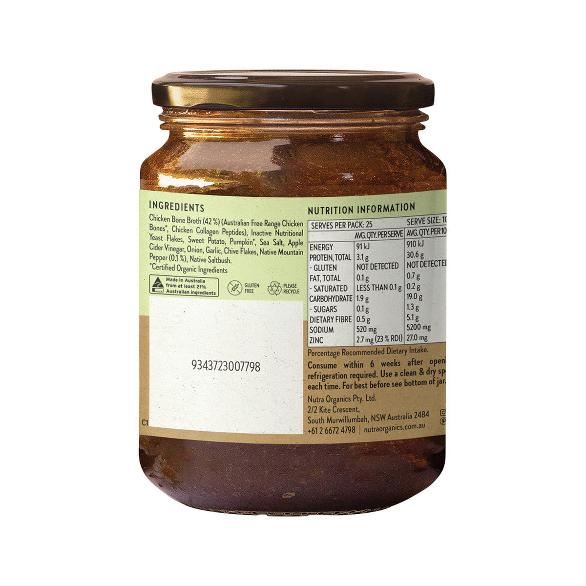 Nutra Organics Bone Broth Chicken Concentrate Native Herbs 250g - Cutprice Online