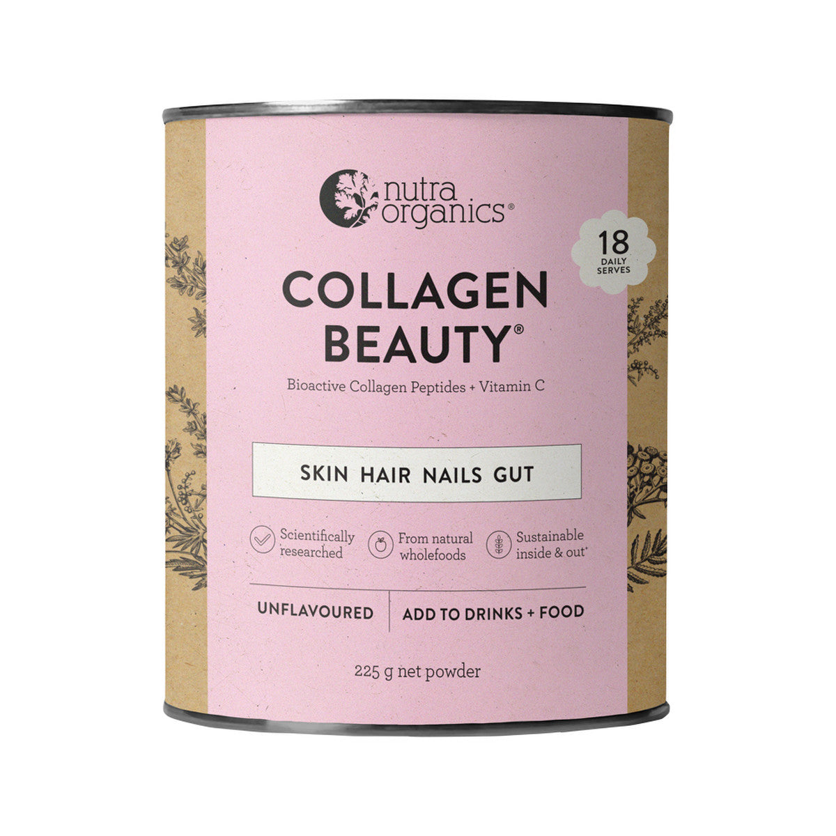 Nutra Organics Collagen Beauty Bioactive Collagen Peptides + Vitamin C Unflavoured 225g - Cutprice Online