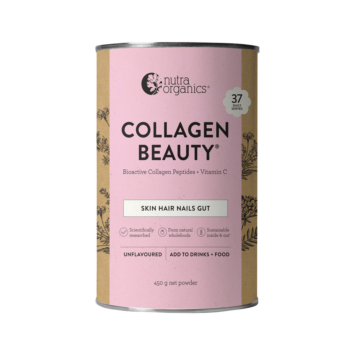 Nutra Organics Collagen Beauty Bioactive Collagen Peptides + Vitamin C Unflavoured 450g - Cutprice Online
