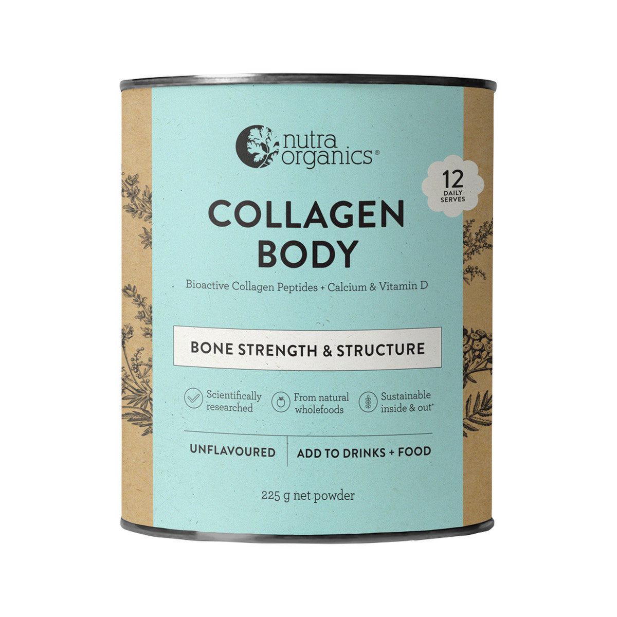 Nutra Organics Collagen Body with Bioactive Collagen Peptides + Calcium & Vitamin D Unflavoured 225g - Cutprice Online