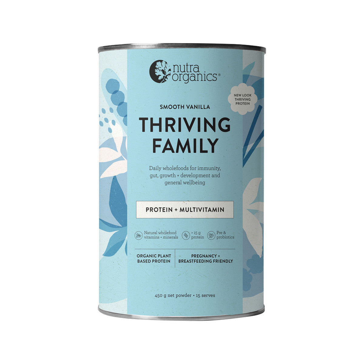 Nutra Organics Organic Thriving Family Protein (Protein + Multivitamin) Smooth Vanilla 450g - Cutprice Online