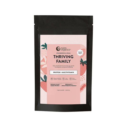 Nutra Organics Organic Thriving Family Protein (Protein + Multivitamin) Strawberries & Cream 1kg - Cutprice Online