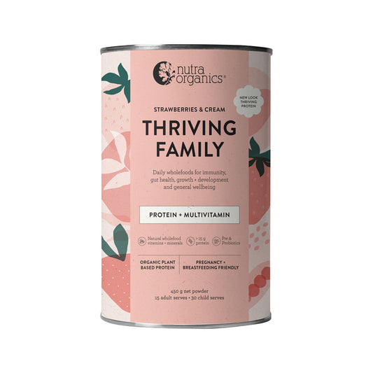 Nutra Organics Organic Thriving Family Protein (Protein + Multivitamin) Strawberries & Cream 450g - Cutprice Online