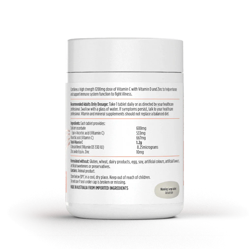 High Strength Vitamin C + D + Zinc 200 Tablets