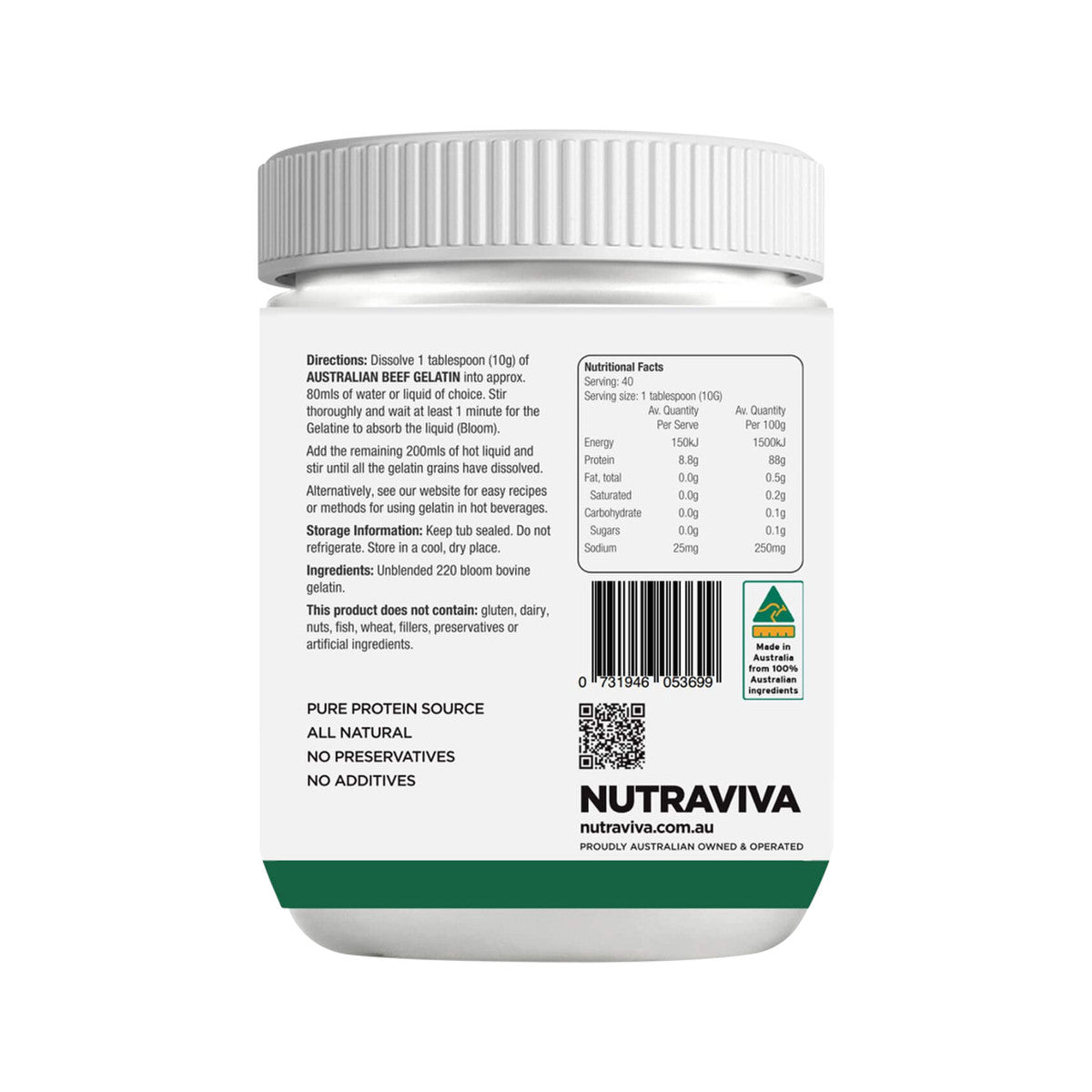 Nutraviva Australian Beef Gelatin 400g - Cutprice Online