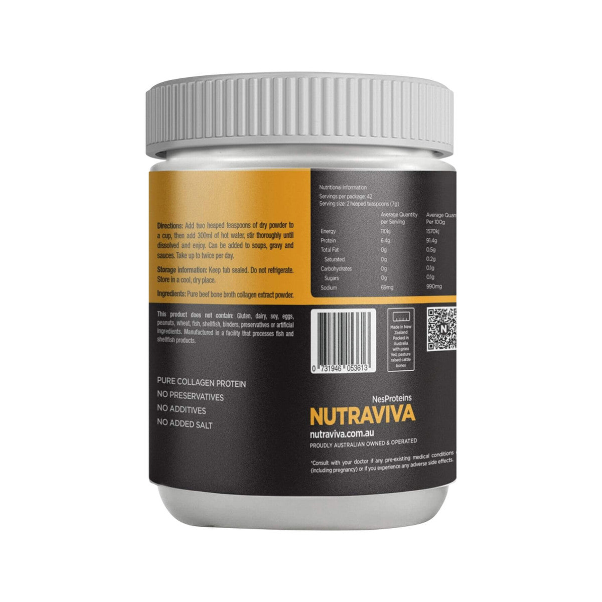 Nutraviva (NesProteins) Bone Broth Pure (Beef) Unflavoured 300g - Cutprice Online
