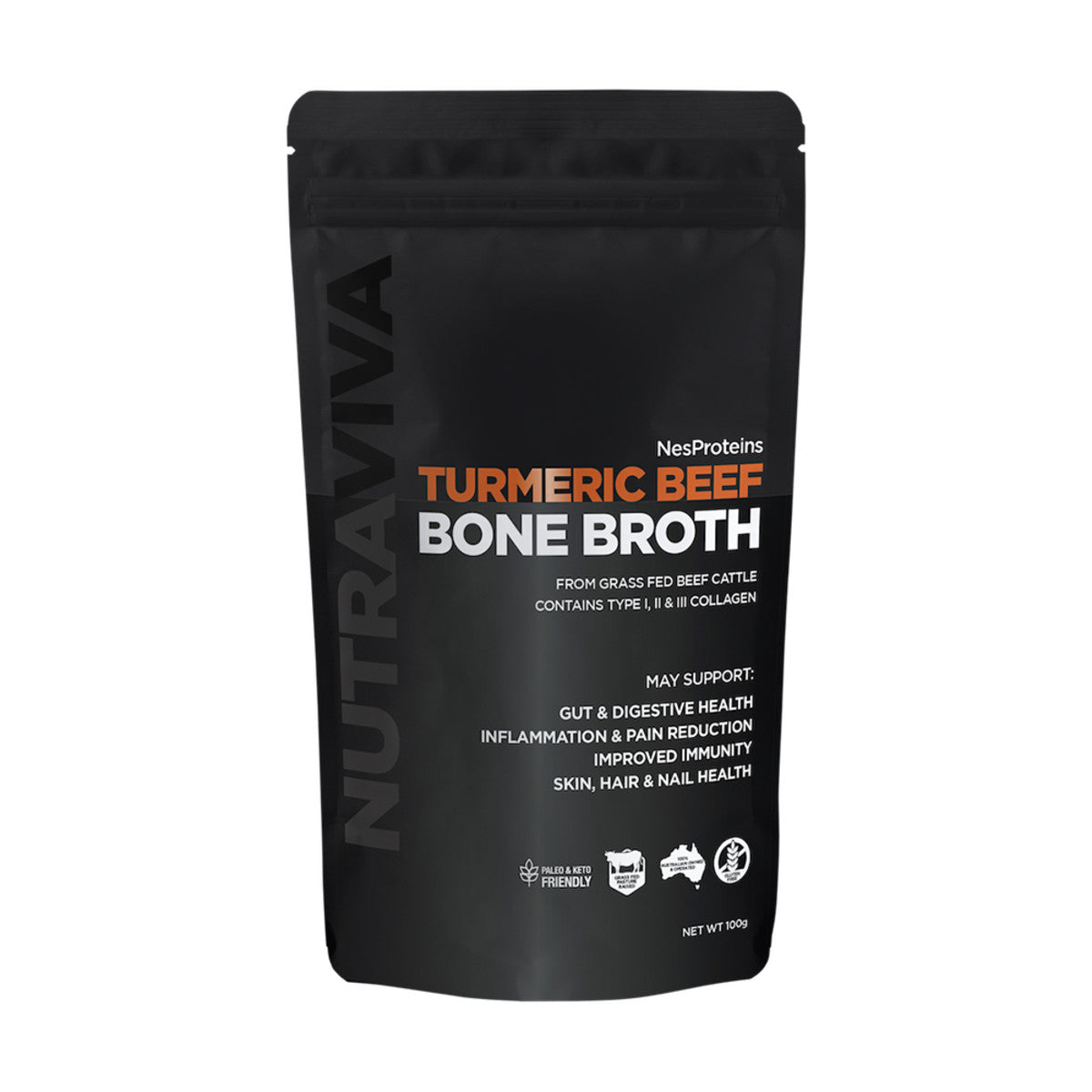 Nutraviva (NesProteins) Bone Broth Turmeric Beef 100g - Cutprice Online