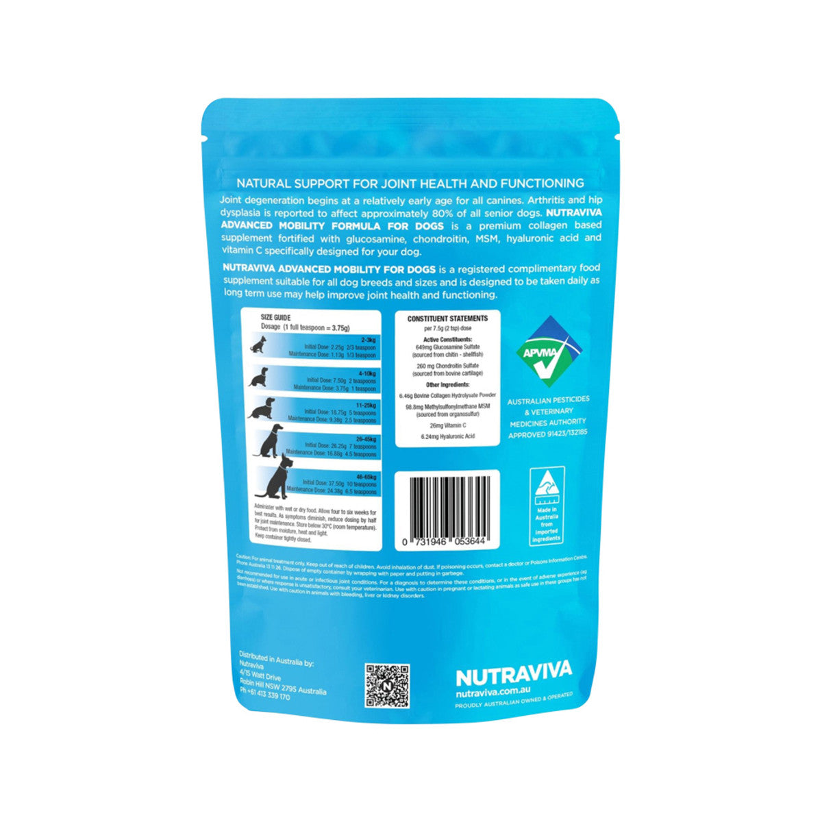 Nutraviva Pet Advanced Mobility Formula for Dogs 250g - Cutprice Online