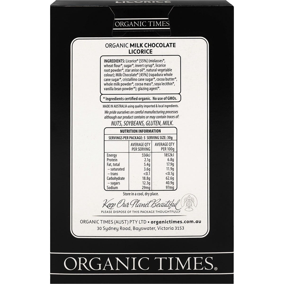 ORGANIC TIMES Milk Chocolate Licorice 150g - Cutprice Online