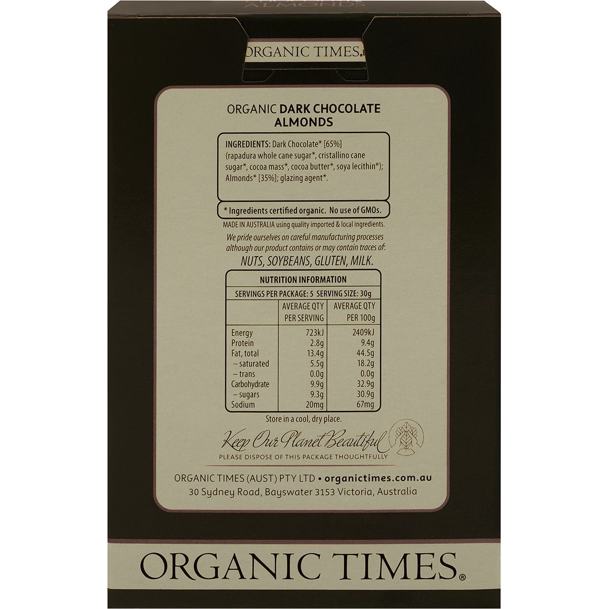 ORGANIC TIMES Dark Chocolate Almonds 150g - Cutprice Online