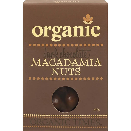 ORGANIC TIMES Dark Chocolate Macadamia Nuts 150g ORGANIC TIMES