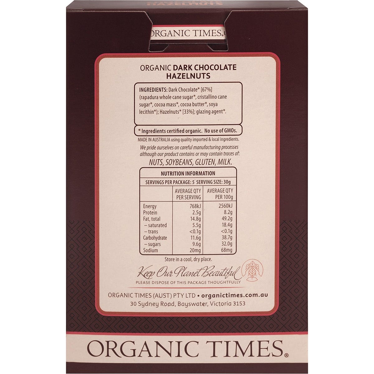 ORGANIC TIMES Dark Chocolate Hazelnuts 150g - Cutprice Online