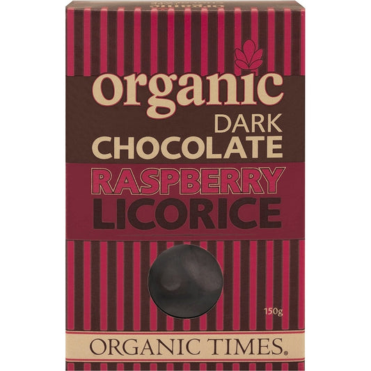 ORGANIC TIMES Dark Chocolate Raspberry Licorice 150g - Cutprice Online