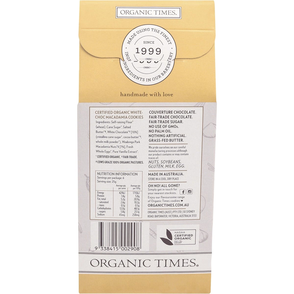 ORGANIC TIMES Cookies White Choc Macadamia 150g - Cutprice Online