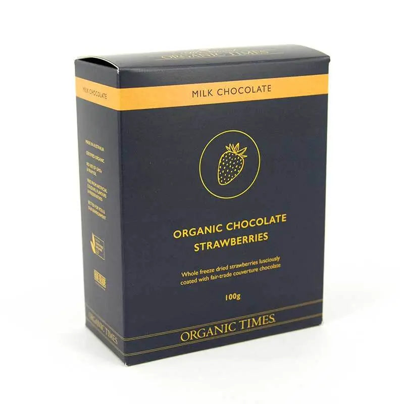 ORGANIC TIMES Milk Chocolate Strawberries 100g ORGANIC TIMES