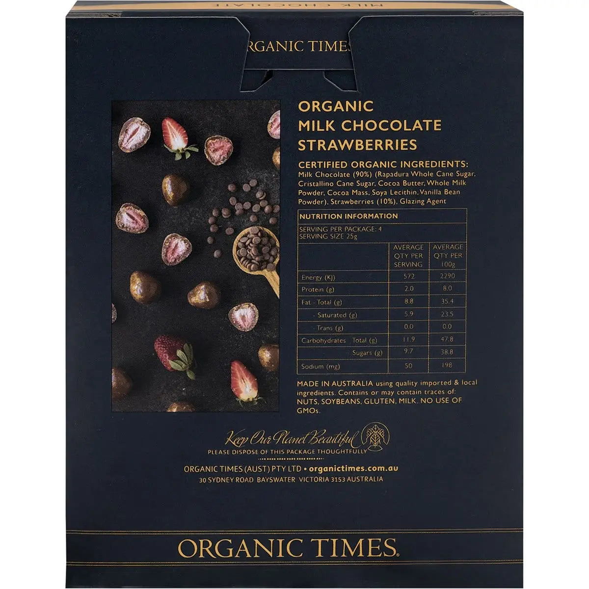 ORGANIC TIMES Milk Chocolate Strawberries 100g ORGANIC TIMES