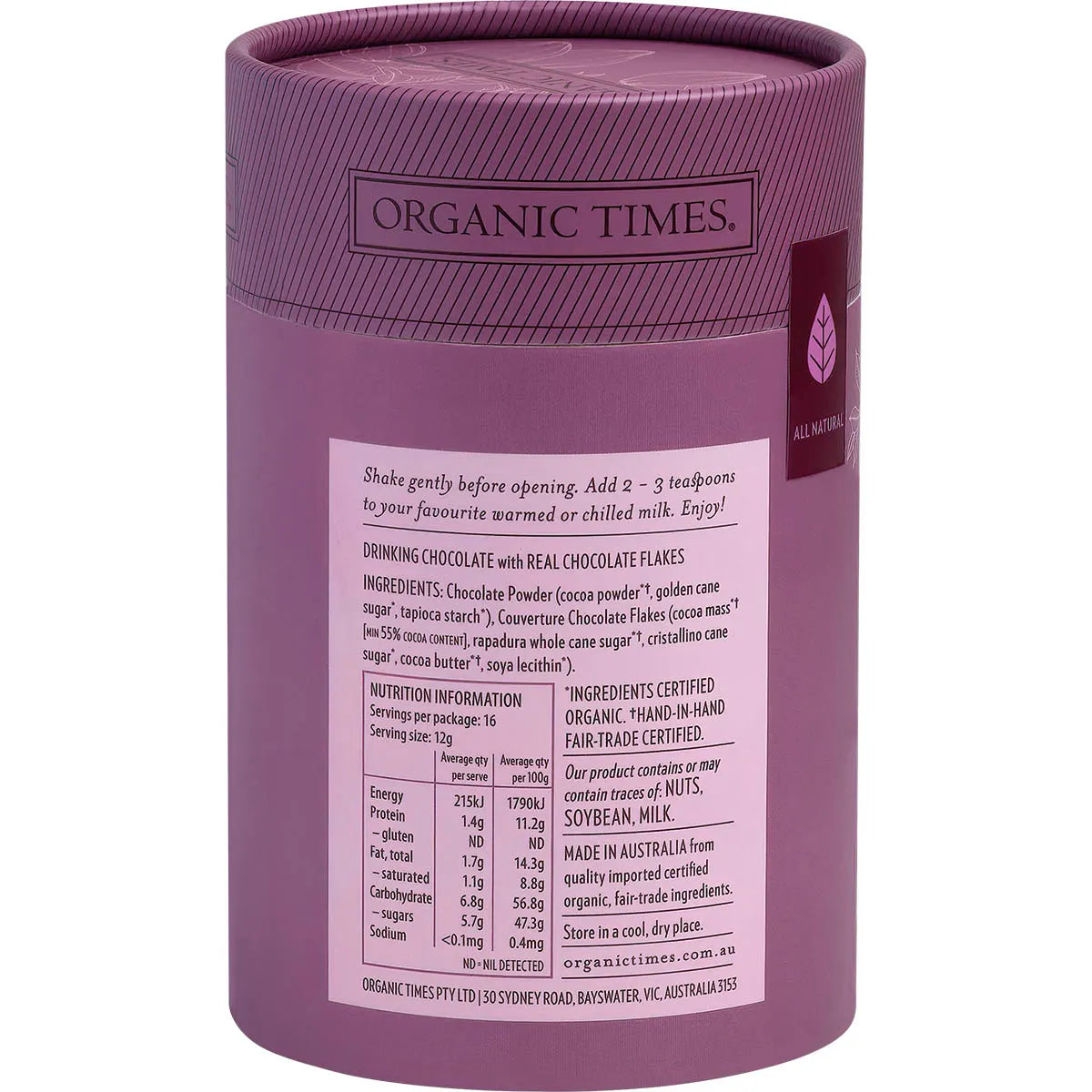 ORGANIC TIMES Drinking Chocolate 200g ORGANIC TIMES