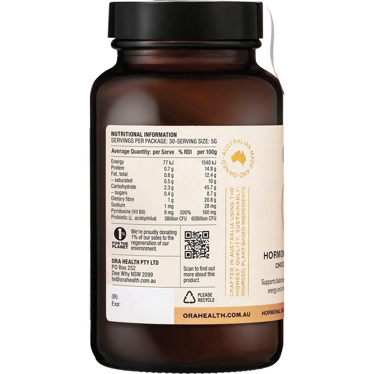 Ora Organic Hormonal Balance Chocolate Oral Powder 150g - Cutprice Online