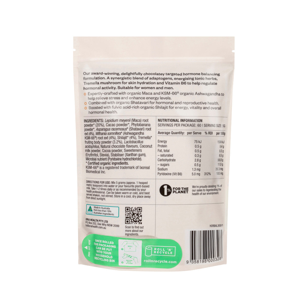 Ora Organic Hormonal Balance Chocolate Oral Powder 300g - Cutprice Online