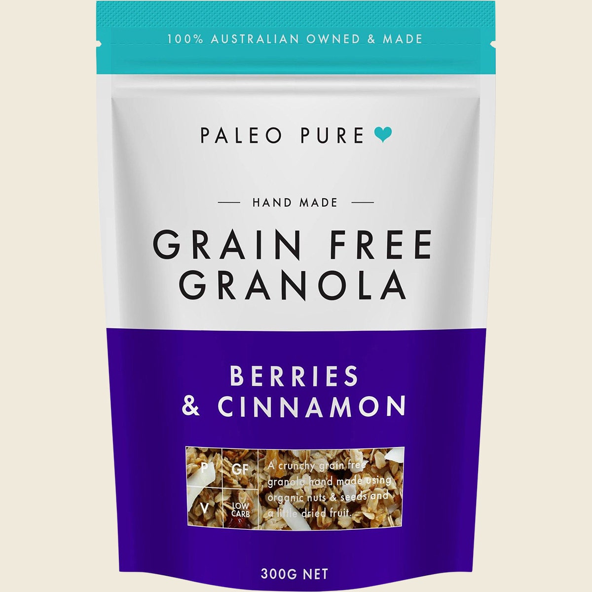 Paleo Pure Organic Grain Free Granola Berries & Cinnamon 300g