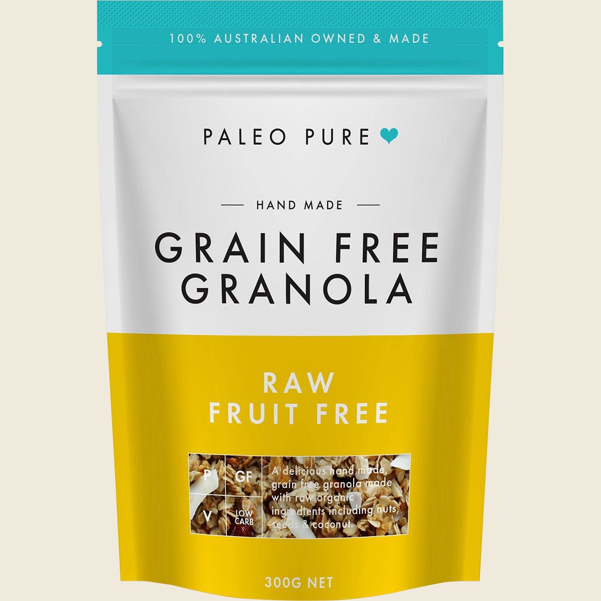 Paleo Pure Organic Grain Free Granola Raw Fruit Free 300g