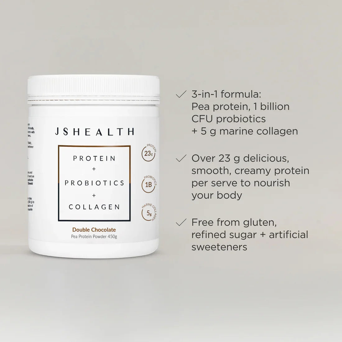 JSHealth Protein + Probiotics + Collagen Double Chocolate 450g