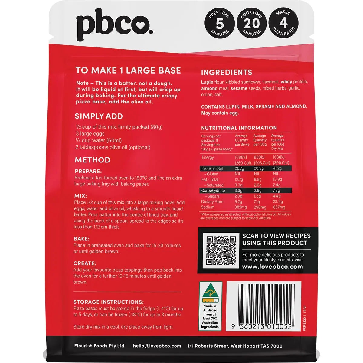 PBCO Protein Pizza Base 320g PBCO