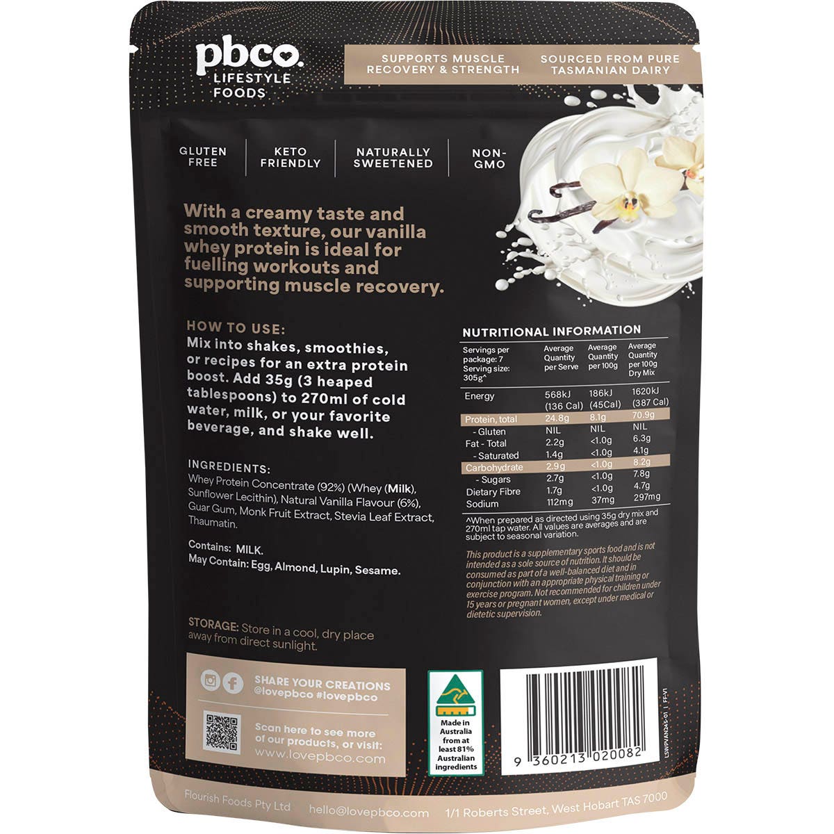 PBCo Whey Protein Concentrate Vanilla 245g - Cutprice Online