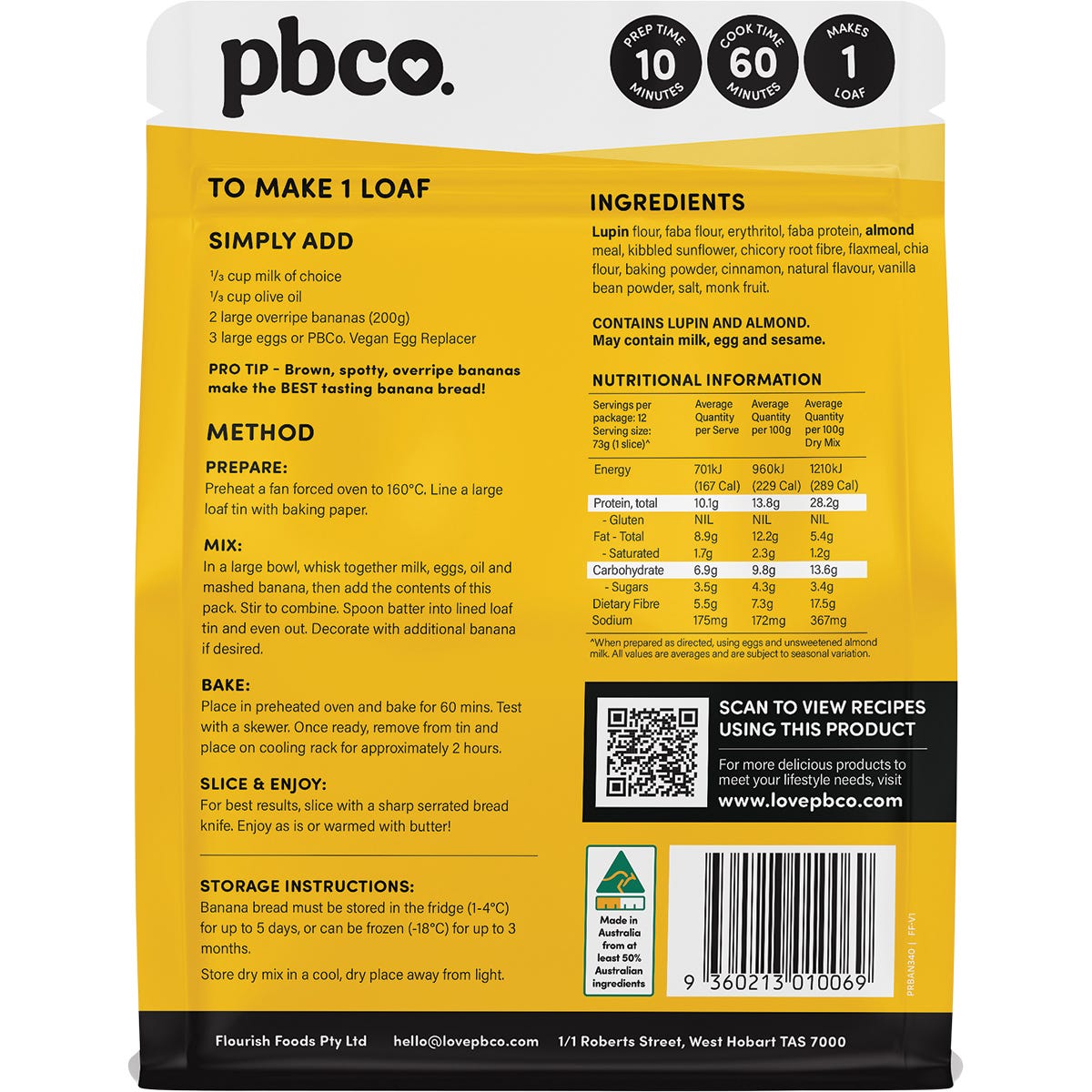 PBCO Protein Banana Bread Plant Protein 340g - Cutprice Online