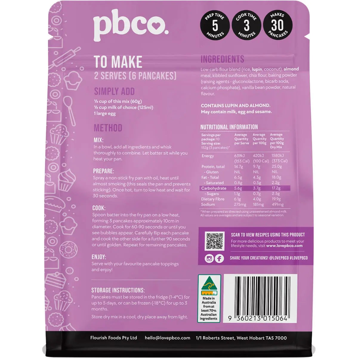PBCO Pancake & Pikelet Mix Low Carb 300g PBCO