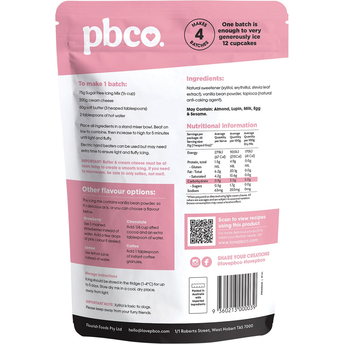 PBCO Vanilla Icing Mix 98% Sugar Free 300g - Cutprice Online