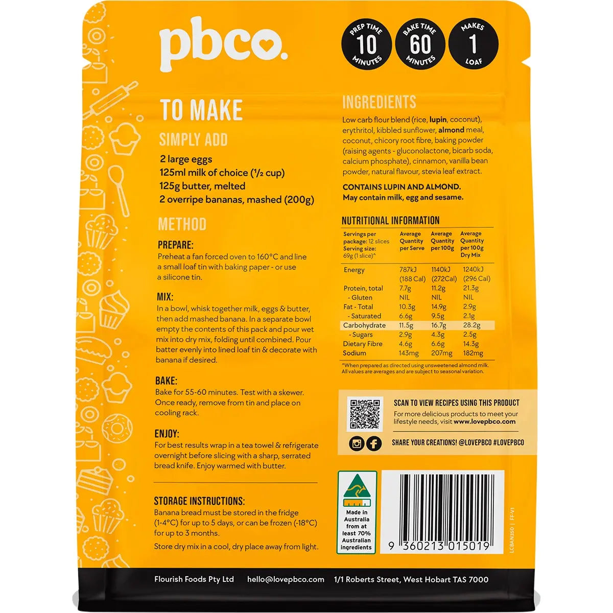 PBCO Banana Bread Low Carb 350g PBCO