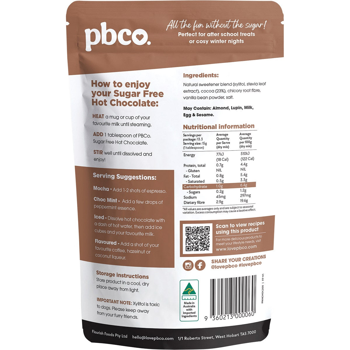 PBCO Hot Chocolate 98% Sugar Free 200g - Cutprice Online