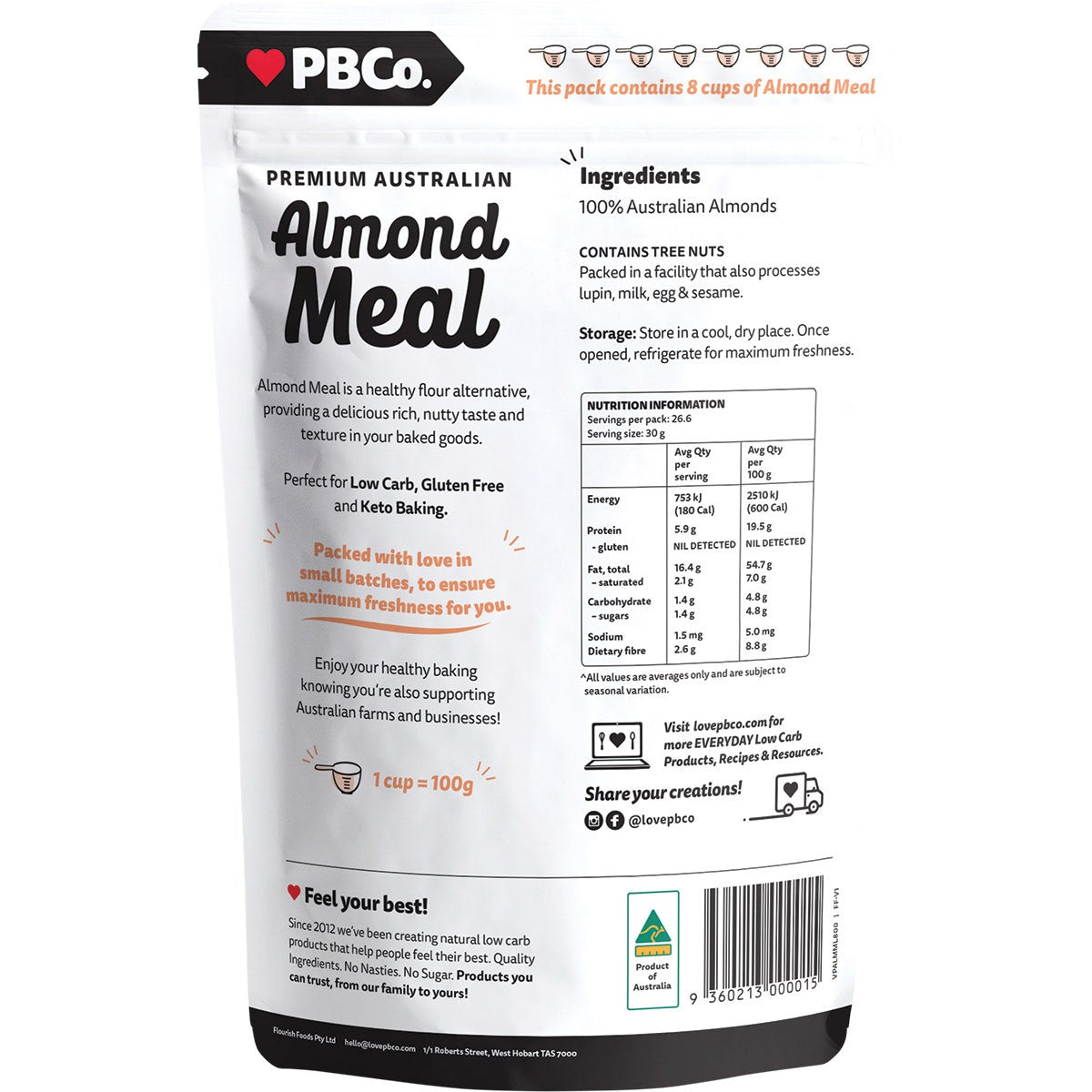 PBCO Almond Meal Premium Australian 800g PBCO