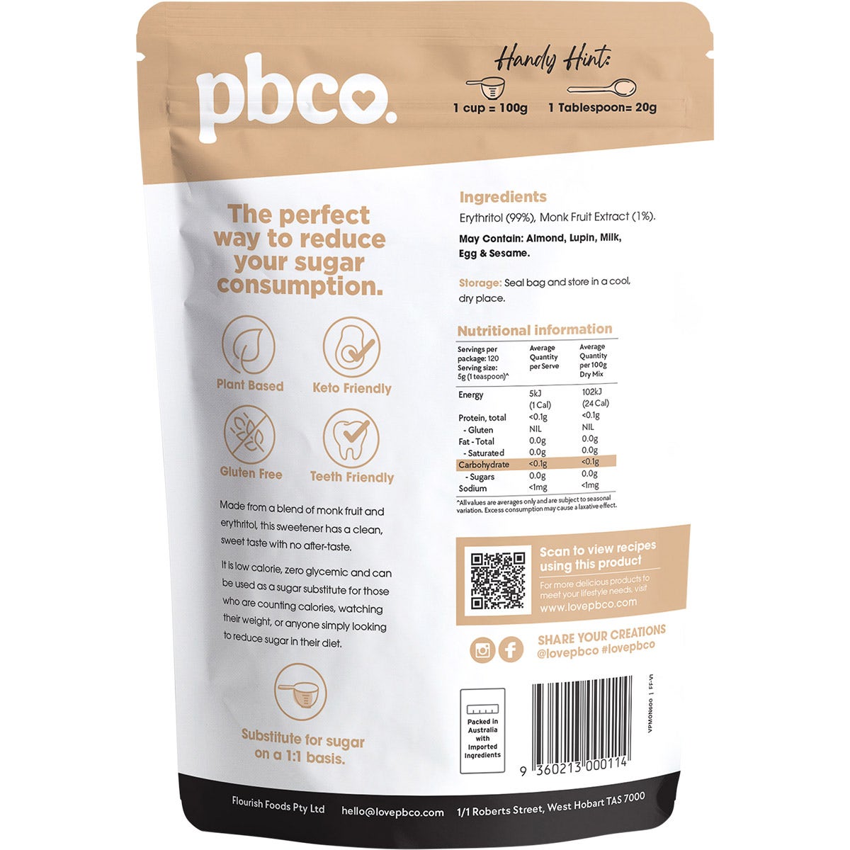 PBCO Monk Fruit & Erythritol Blend Natural Sweetener 600g - Cutprice Online