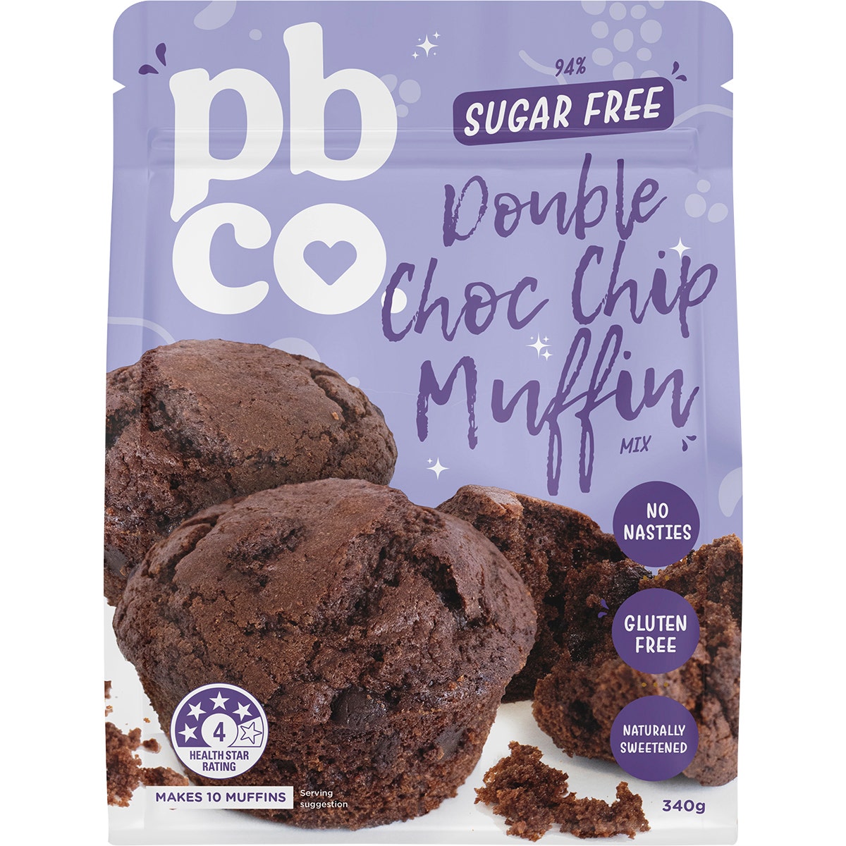 PBCO Double Choc Chip Muffin Mix 94% Sugar Free 340g - Cutprice Online