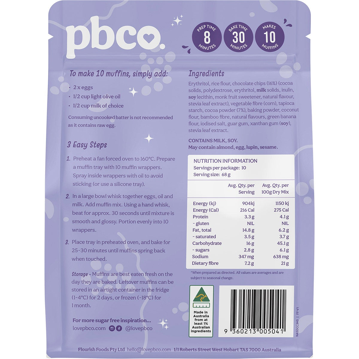 PBCO Double Choc Chip Muffin Mix 94% Sugar Free 340g - Cutprice Online