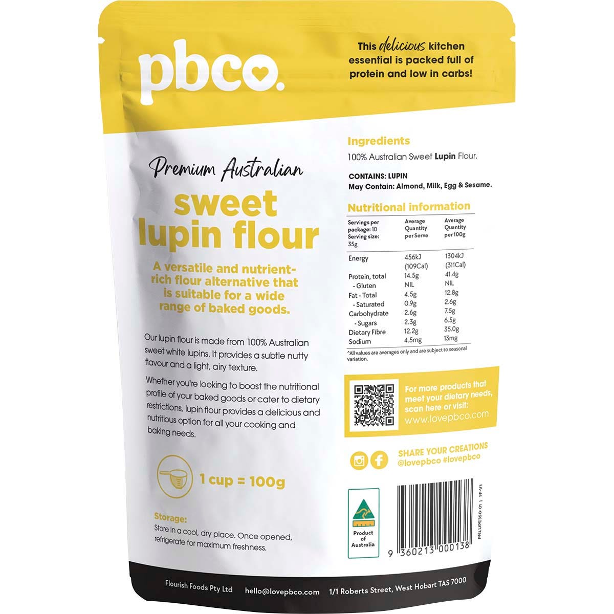 Pbco Sweet Lupin Flour Premium Australian 350g - Cutprice Online