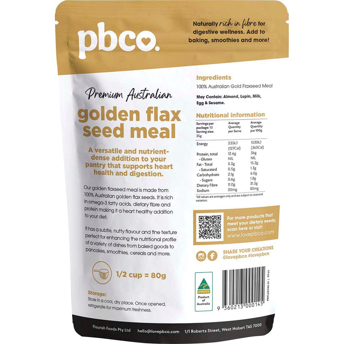 Pbco Golden Flax Seed Meal Premium Australian 350g - Cutprice Online