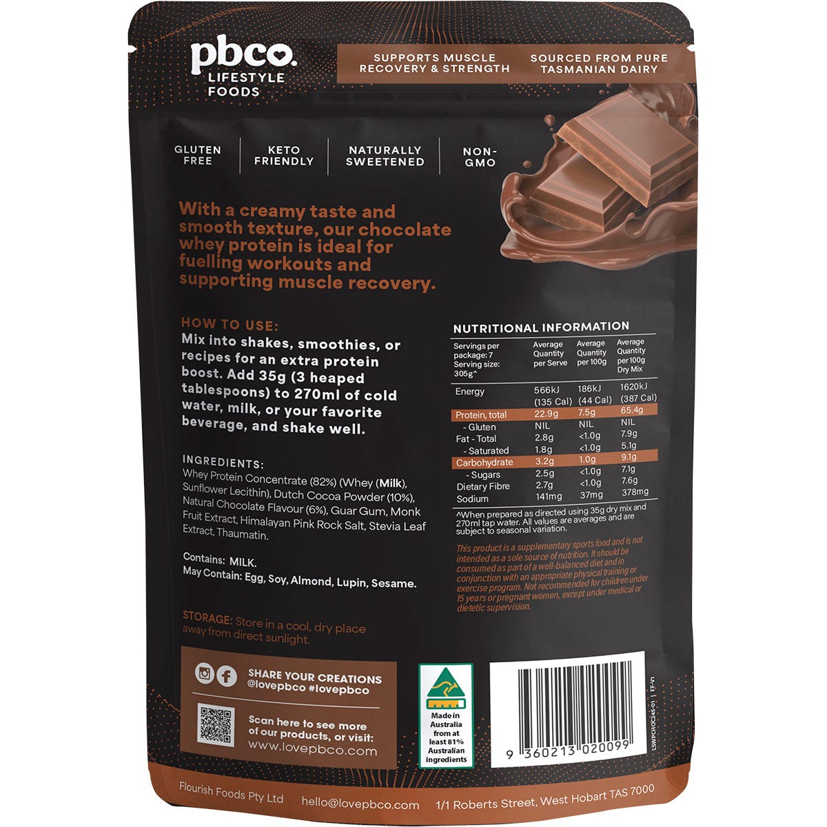 PBCo Whey Protein Concentrate Chocolate 245g - Cutprice Online
