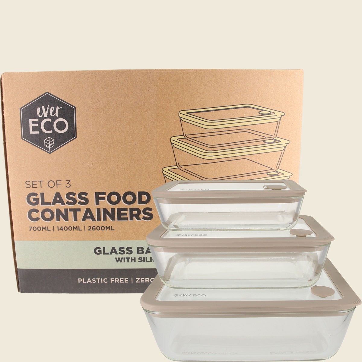 Ever Eco Glass Food Containers Oatmeal 3pk
