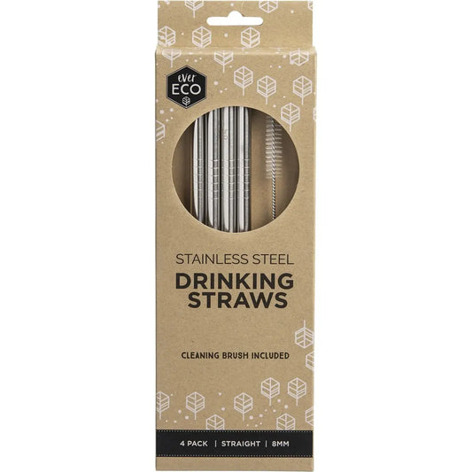 EVER ECO Stainless Steel Straws Straight 4pk EVER ECO